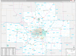 Omaha-Council Bluffs Metro Area Wall Map Premium Style 2024
